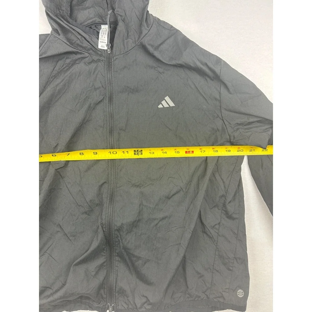 Adidas Jacket Woman's L Black Hooded Full‎ Zip Ultralite Lightweight Polyamide